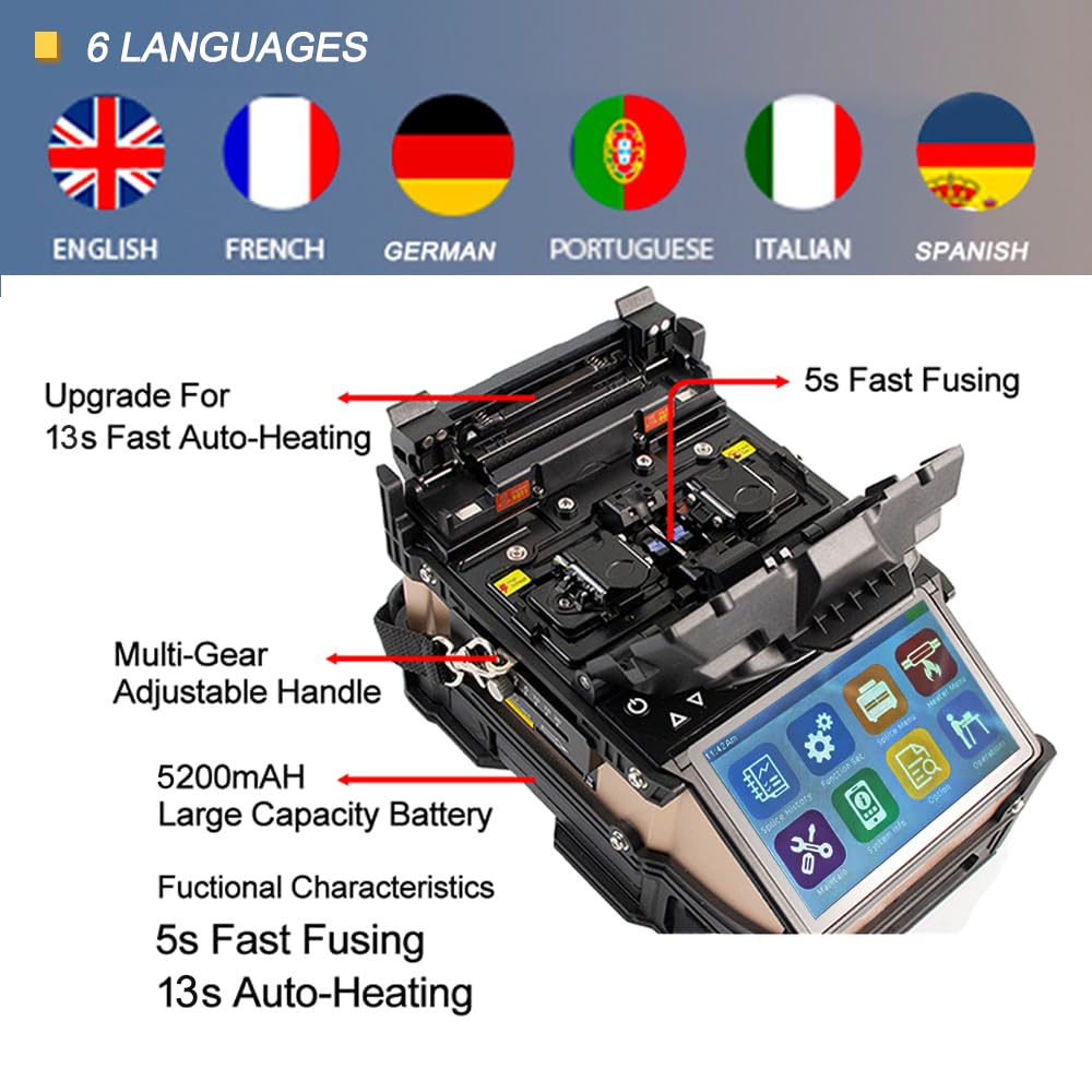 New Mode SD-6 Optical Fiber ARC Fusion Splicer with 4.3 inches Touch & Button LCD Screen 5 Seconds Splicing 13Seconds Heating Fusion Splicer Machine FTTH Kits (YC-DS-6-Blue)
