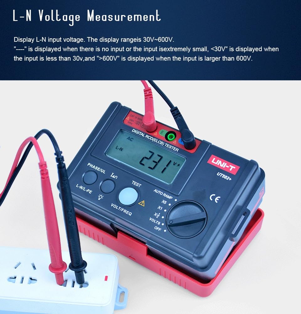 UNI-T UT582+ Digital RCD (ELCB) Tester AUTO RAMP Leakage Circuit Breaker Meter with Mis-Operation Buzzer