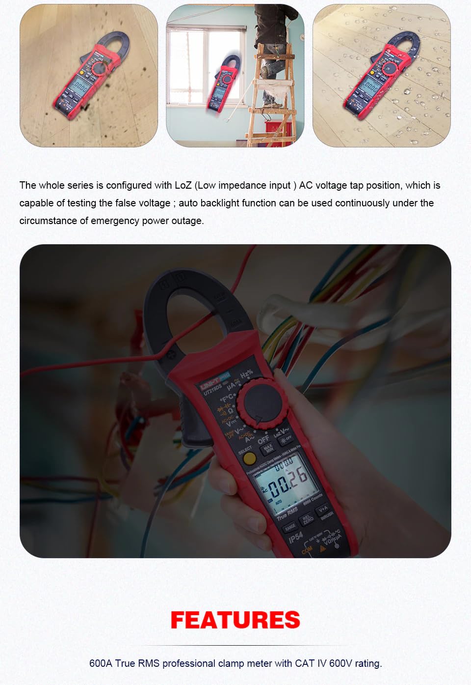 UNI-T UT219E UT219M UT219DS Pro Clamp Meter Digital Professional Pliers Ammeter 6000 Counts Electrical Repair Meter Tester(UT219M)