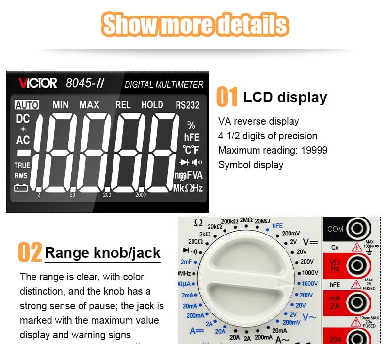 VC8045-II High Accuracy Digital Multimeter Resolution 10V Big LCD Display(Victor VC8045-II)