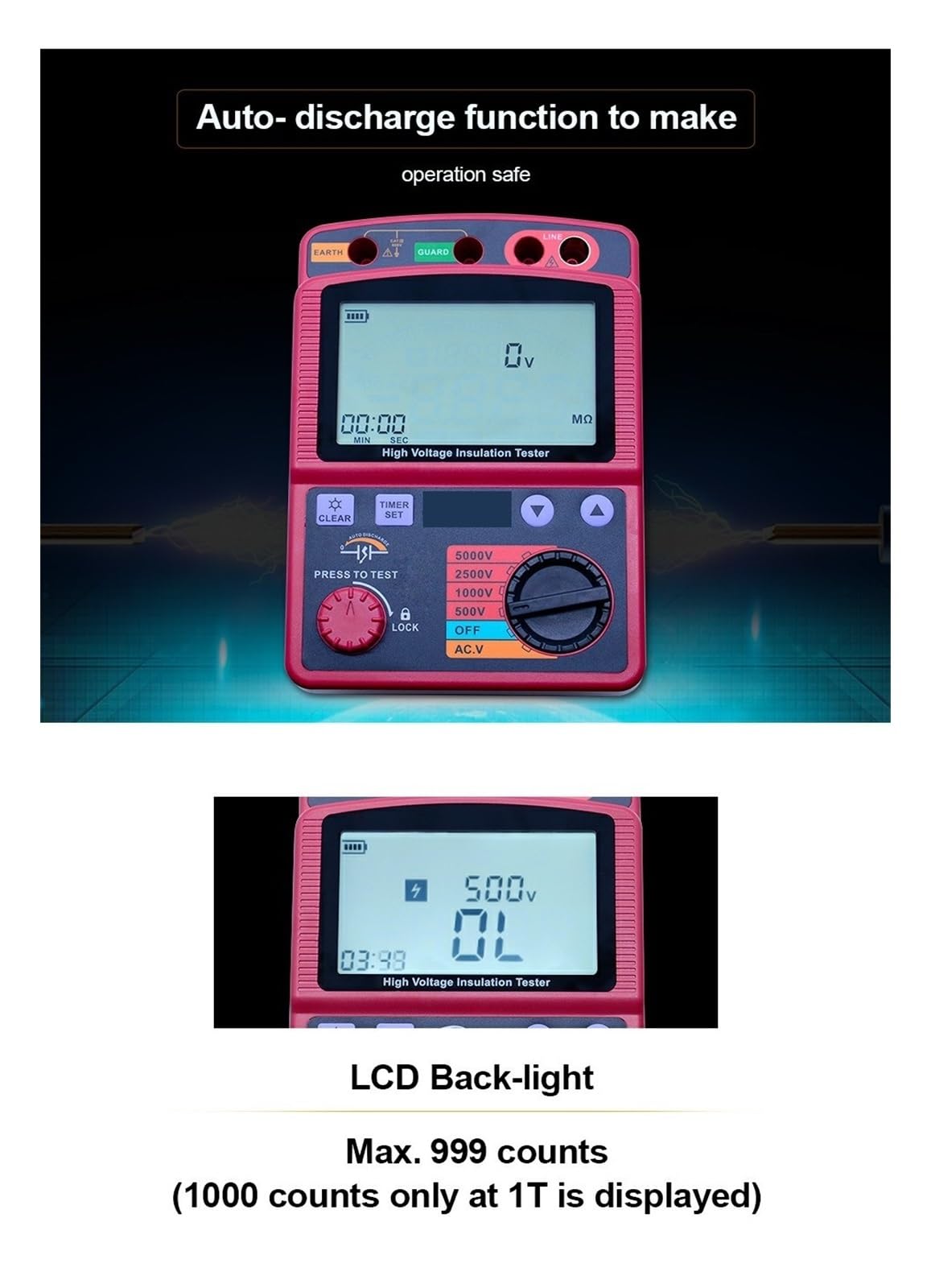SIYANE Resistance Tester Digital Insulation Resistance Tester Meter Megohmmeter 5000V Insulation Megger Ohm Voltmeter, 32848621487