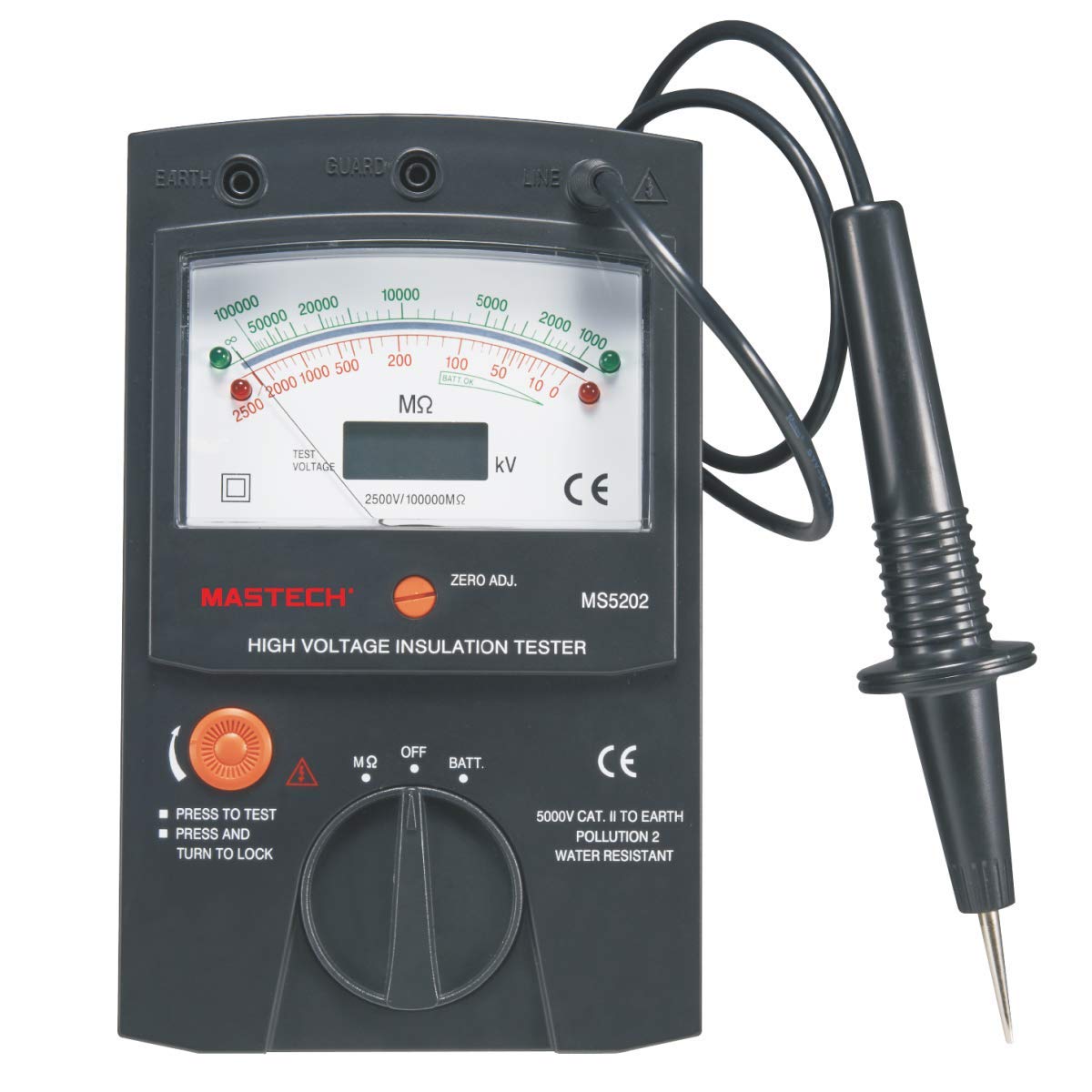 Digital Analogue High Voltage Insulation Meter Tester, Max to 2500V 100000 Mohm