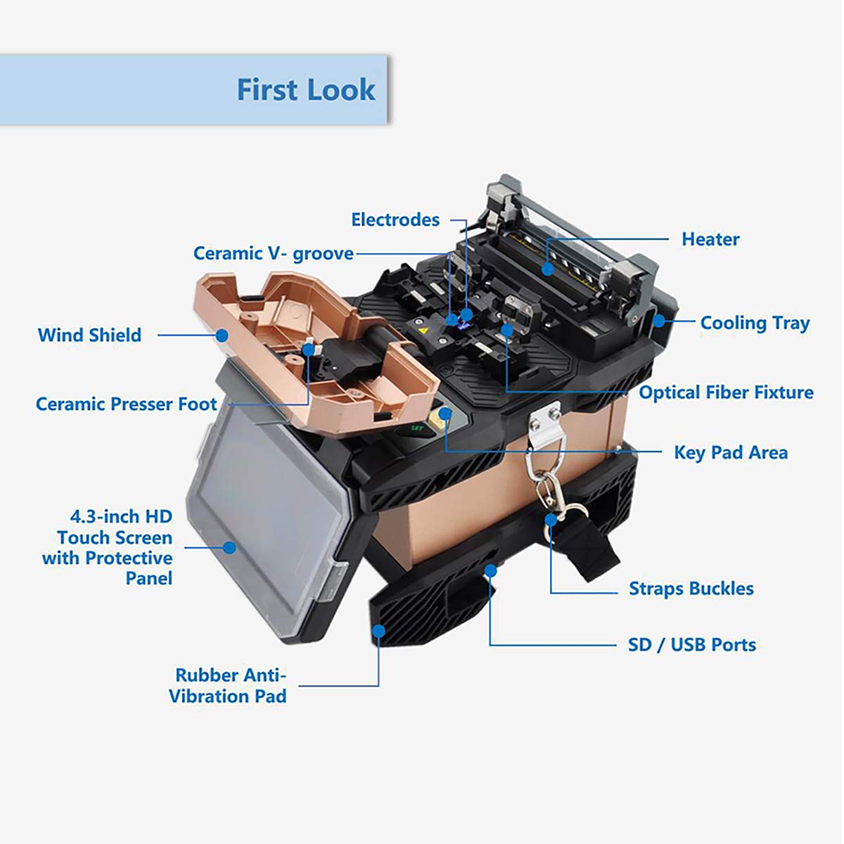 Fiber Optic Fusion Splicer 4.3" Touch Screen, 6800mAh All-Day Battery 220 Cycles, Dual-Direction 7s Splice, SM/MM/DS Fiber Splicing Machine Kit for FTTH Field Engineers