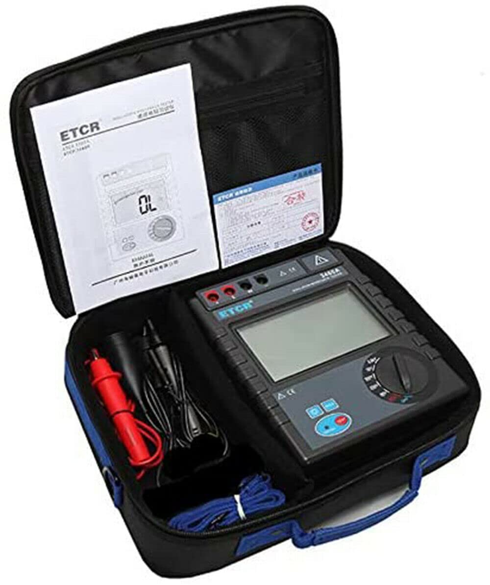 Megohmmeter Insulation Resistance Tester for Electric Motor Cable Switches Insulation Materials with Backlight Max Output Voltage 5000V Insulation Resistance Range 0.1MΩ to 200GΩ