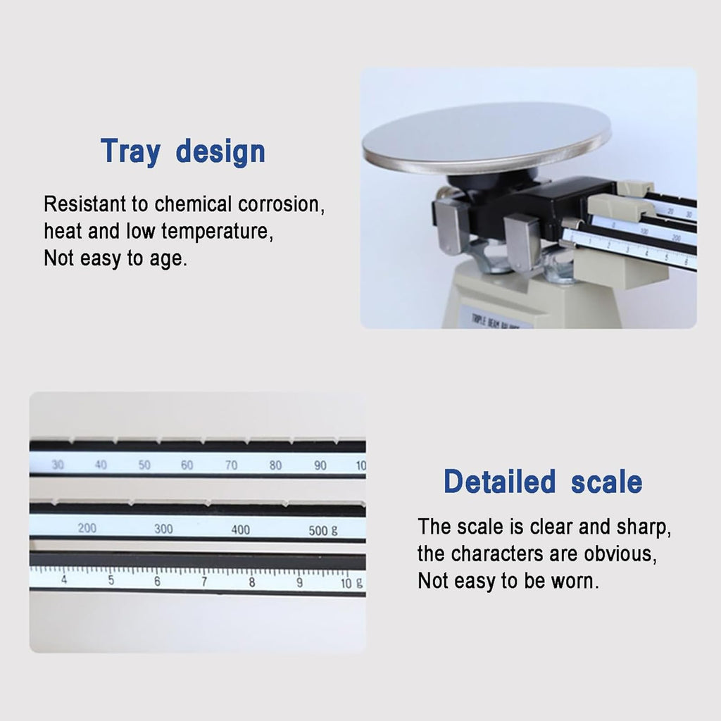 Triple Beam Mechanical Balance Scale, Precision Mechanical Balance Scale with 3 Weights, Weighing Range 0.1g-2610g and Accuracy 0.1g, Durable and Clear, for School, Factories, Laboratory