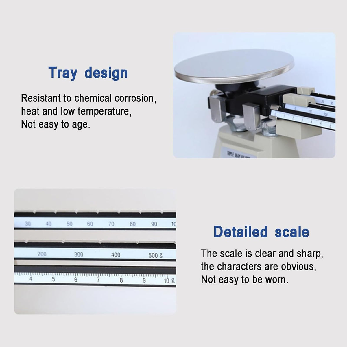 Triple Beam Mechanical Balance Scale, Precision Mechanical Balance Scale with 3 Weights, Weighing Range 0.1g-2610g and Accuracy 0.1g, Durable and Clear, for School, Factories, Laboratory