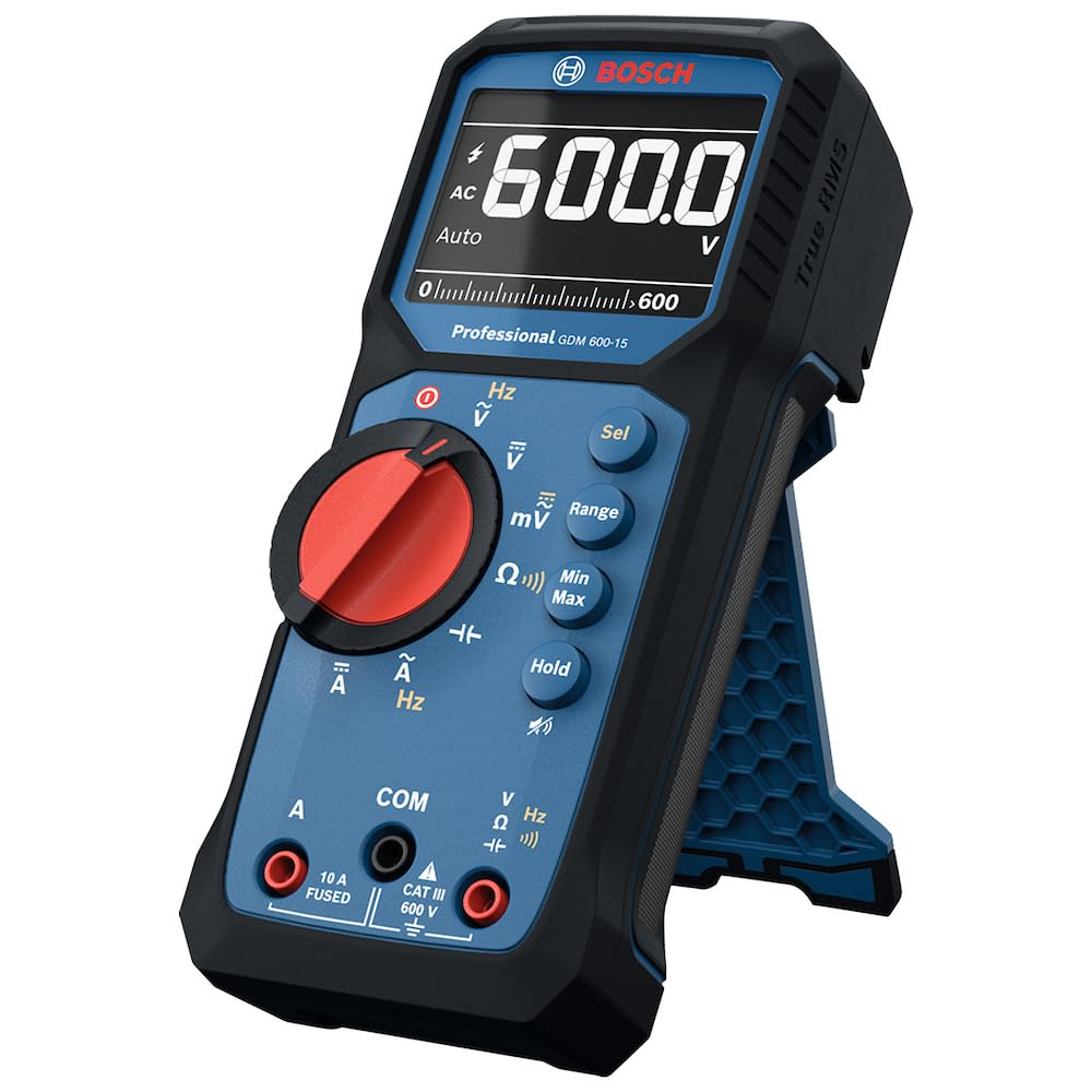 Bosch Professional Digital Multimeter GDM 600-15 (True RMS, Inverted LCD, Measures Frequency/Continuity/Resistance/capacitance, Min/Max/Average, Test Leads MS 90)