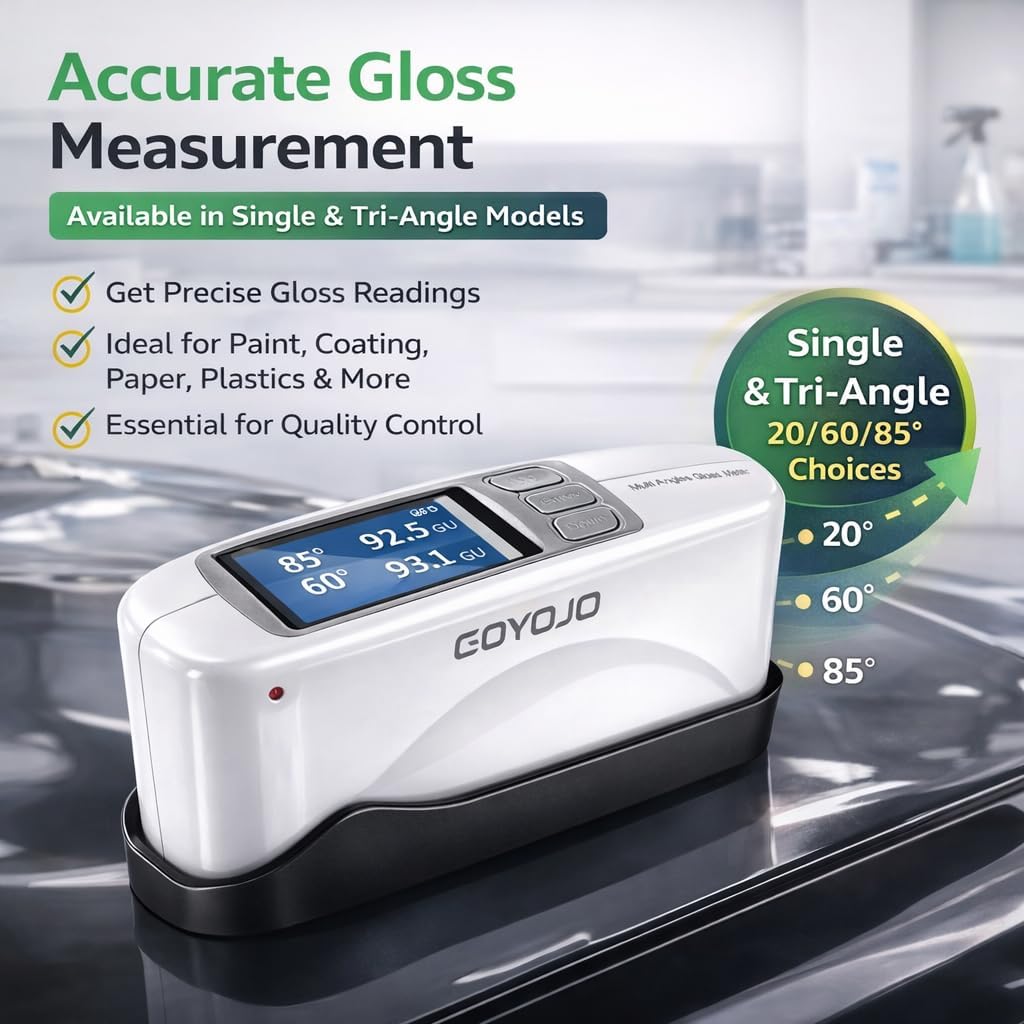 GOYOJO Three Angles Gloss Meter 20º 60º 85º Precision Glossmeters with Calibration Board, for Measure Stone, Paint, Ink, Marble, Floors, USB Interface Storage High End QC Software 5000 Data 0-200Gu
