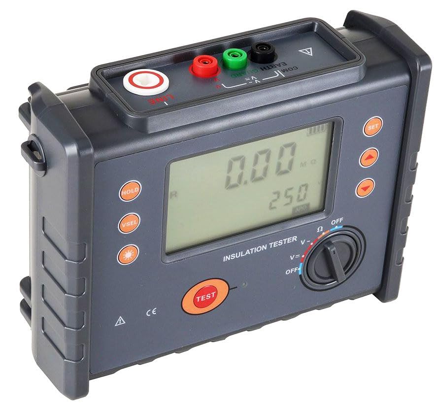 Handheld Insulation Resistance Tester Meter Megohmmeter with Insulation Resistance 0.01MΩ-200GΩ Resolution 0.01MΩ Rated Voltage 100V 250V 500V 1000V 2500V 500 Groups Data Storage