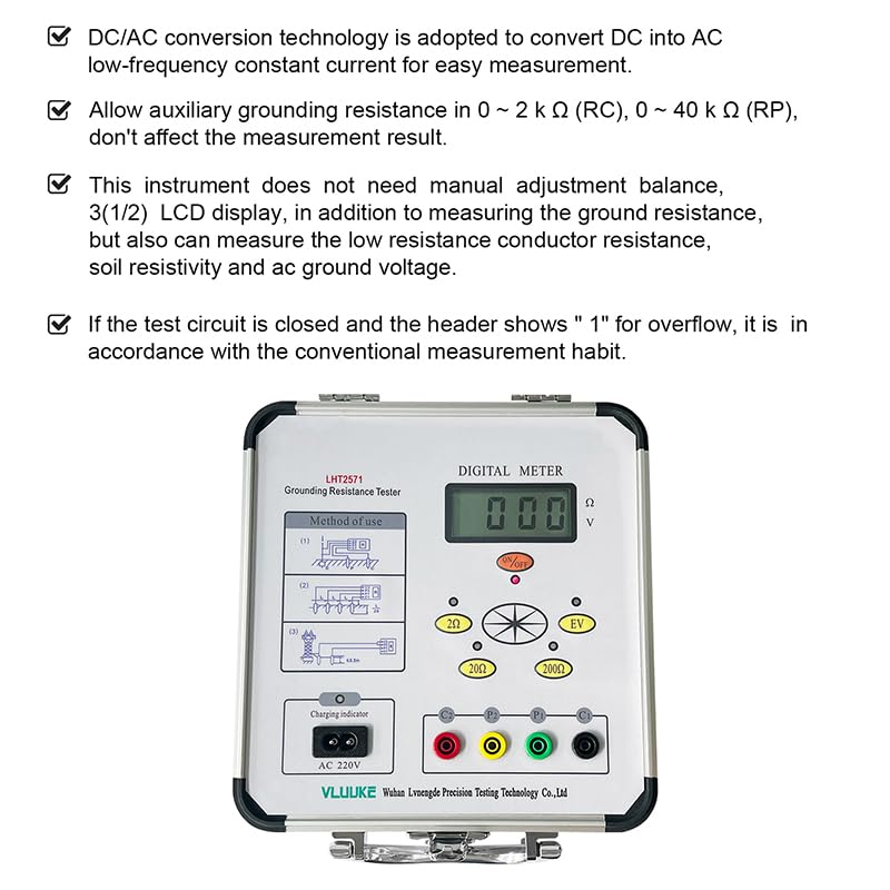 Digital Grounding Resistance Tester DC/AC Resistance Meter Instrument