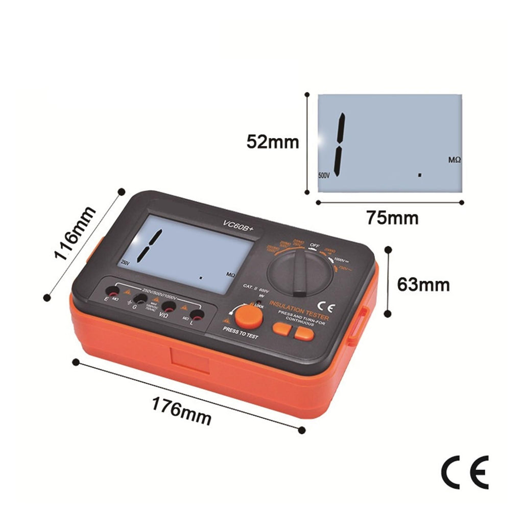 Resistance Tester VC60B+ Digital Insulation LCD High Voltage Short Circuit Input Alarm