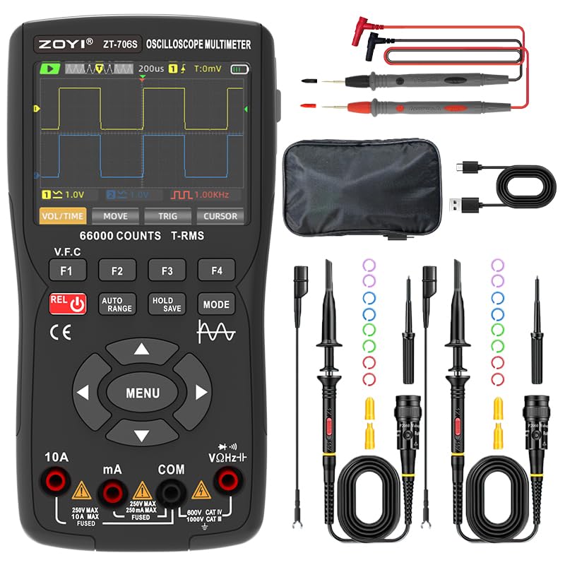 ZT-706S 3-in-1 Oscilloscope Multimeter, 50MHz Bandwidth, 66000-Count Display, 10M Signal Generator, Electrician Repair(ZT-706S+Probe)