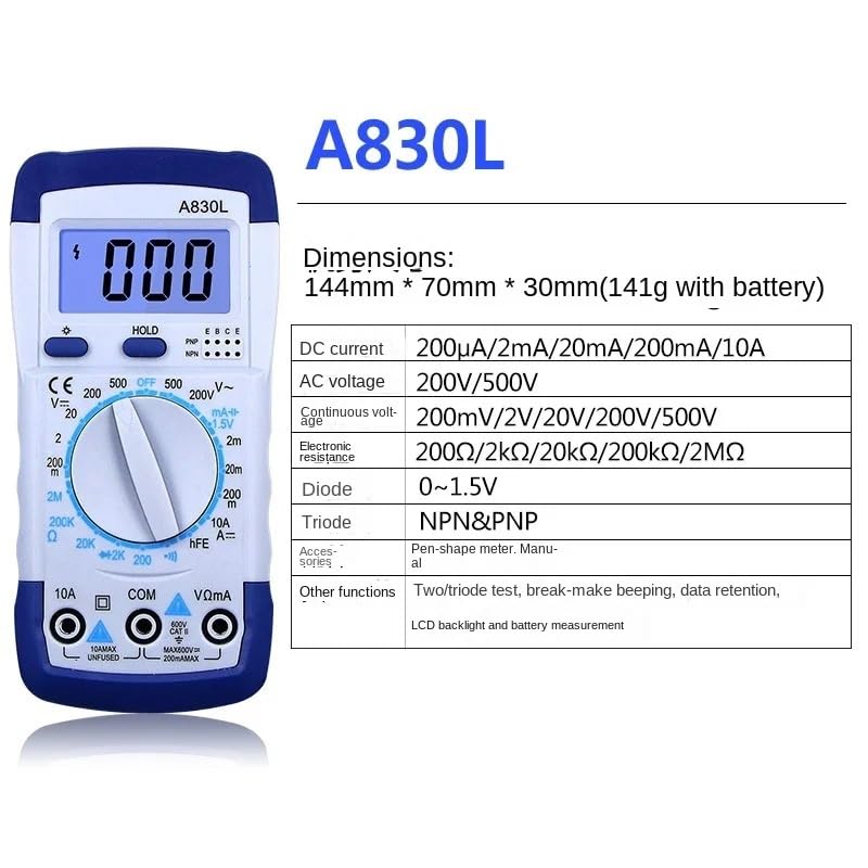 Voltmeter Ammeter Ohm Tester High Safety Handheld Meter Electrical Testing Tool LCD Digital Multimeter(E)
