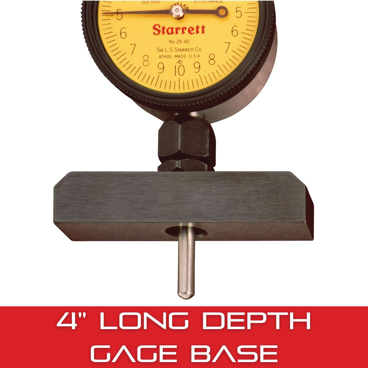 Starrett Depth Gage Base with Stem Collet, 4" Long, 3/4" Wide Base
