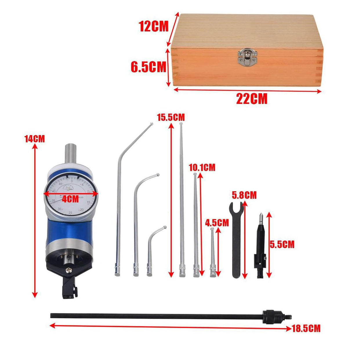0-3mm Coaxial Centering Indicator, Diall Indicator Set, Positionering Measurement Tool, with 6 Probes, and 1 Test Rod, with Storage Case, for Milling Machine Center Test Dial