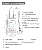 Thickness Gauge, High Accuracy Ultrasonic Thickness Gauge UT345A Multiple Material Measurement