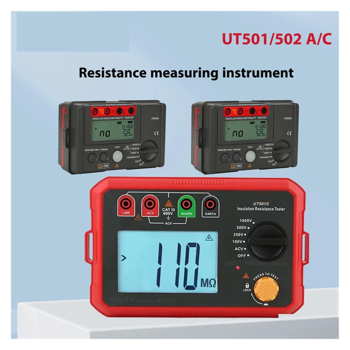 Resistance Meter, Insulation Resistance Tester Digital Ohmmeter Megohmmeter Professional Ohm Measurement Voltmeter UT501 UT502(UT501A)