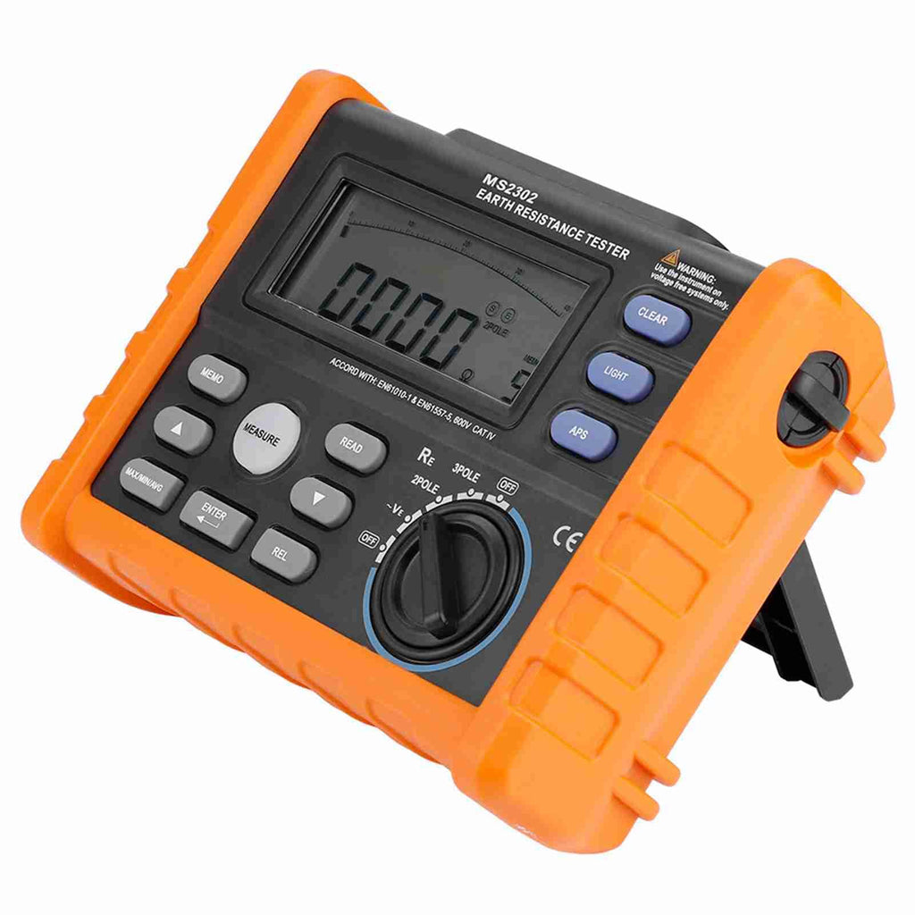 Pilipane PEAKMETER MS2302 Digital Earth Resistance Tester 0 4K Ohm 100 Groups Data Logging Large LCD Backlight for Electrical Engineers Industrial Use