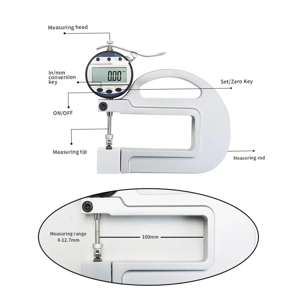 0.01mm 10mm Digital Thickness Gauge Thickness Measurement