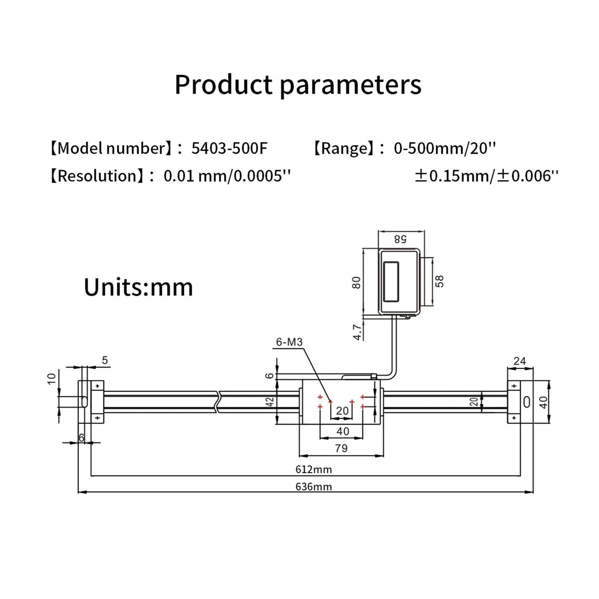 0-500mm Readout Digital Linear Scale with LCD Display