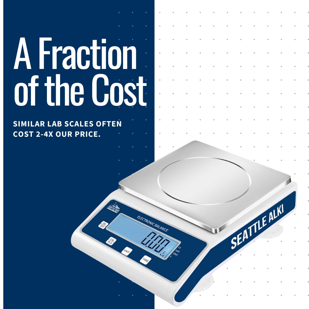 Seattle Alki Scientific Analytical Precision Scale 2000g x 0.01g, Grams, Pounds, Ounces, Carats, High Accuracy Digital Balance for Laboratory, Business, Jewelry, By Fristaden Lab