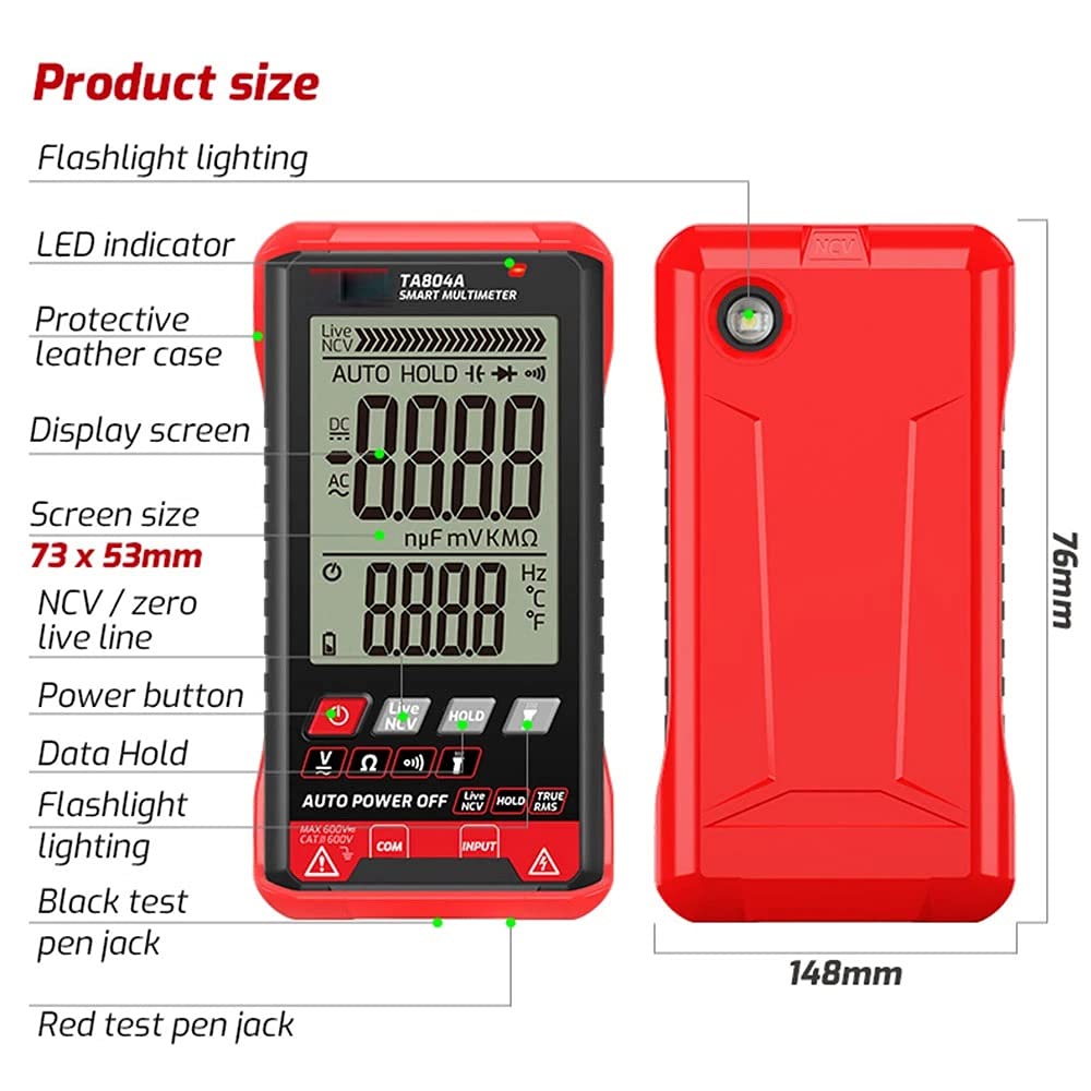 TA804A Digital Multimeter Professional Auto Tester True RMS Thin Intelligent OHM NCV Voltage Meter