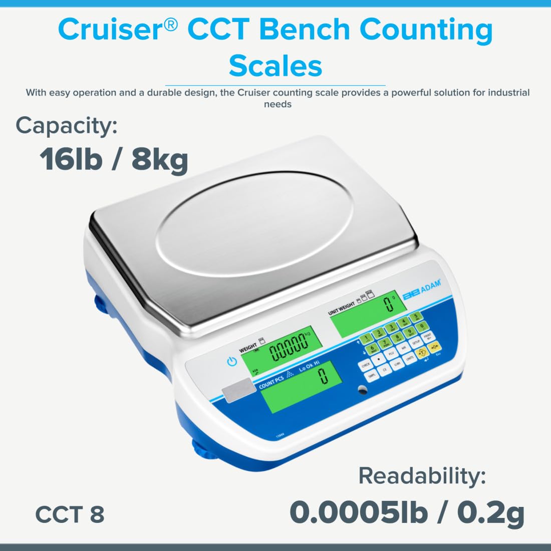 Adam Equipment CCT 8 - Cruiser CCT Bench Counting Scales - Capacity: 16lb / 8kg, Readability: 0.0005lb / 0.2g