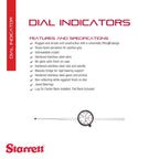 Starrett Dial Indicator, 0-3" Range, 0.375" stem Dia., .001" Graduation
