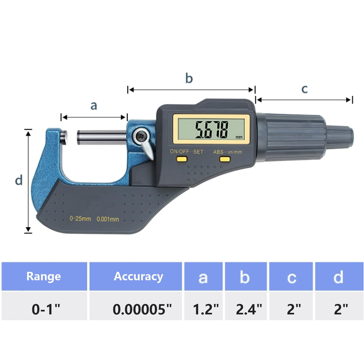 0-1" Digital Micrometer with Ball Anvil & Stand, 0.00005" Resolution