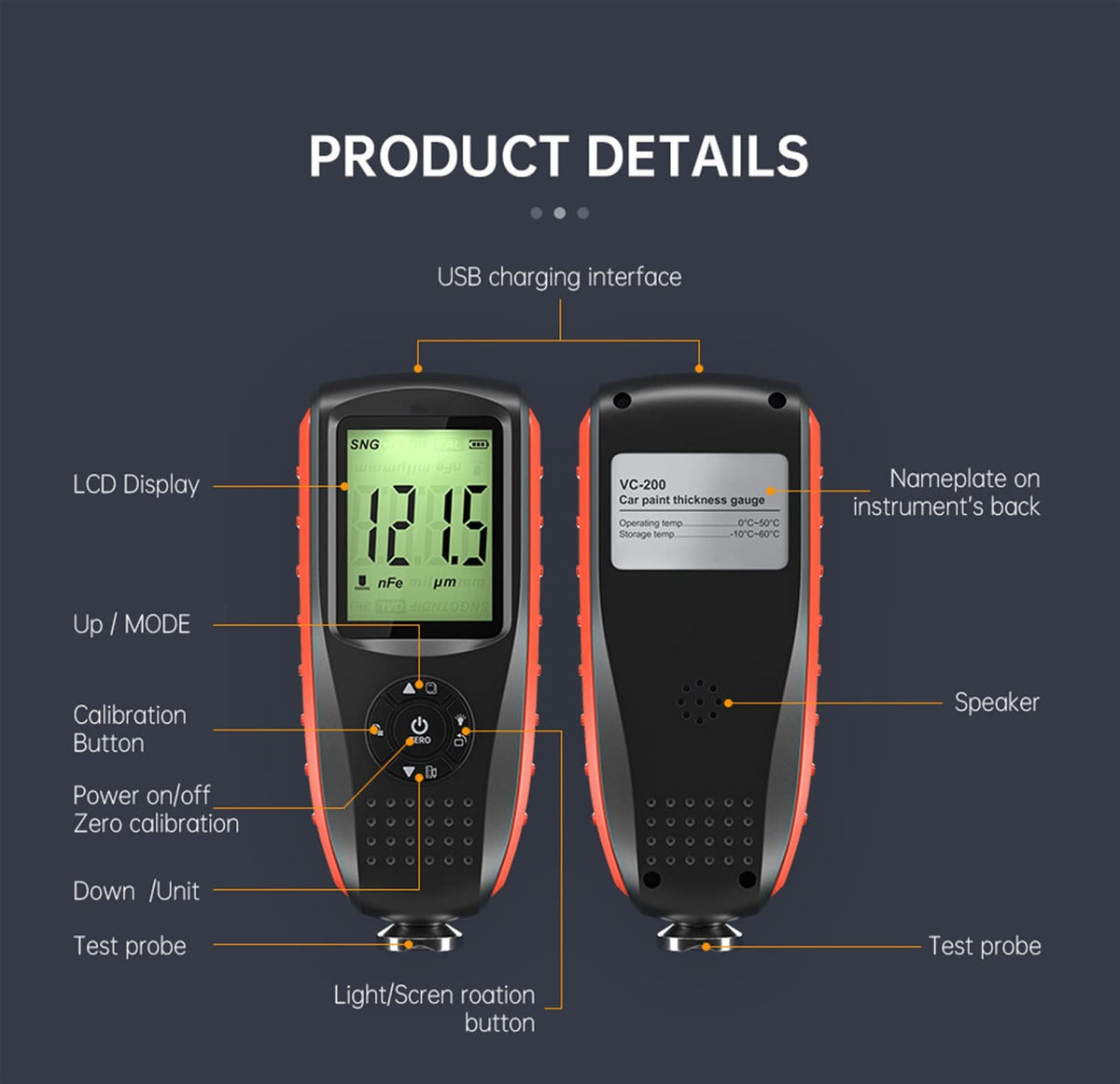 Thickness Gauges VC200 Coating Thickness Gauge for Car Paint Tester Coating Meter with LCD Backlight Ultra-Precise Fe and NFE