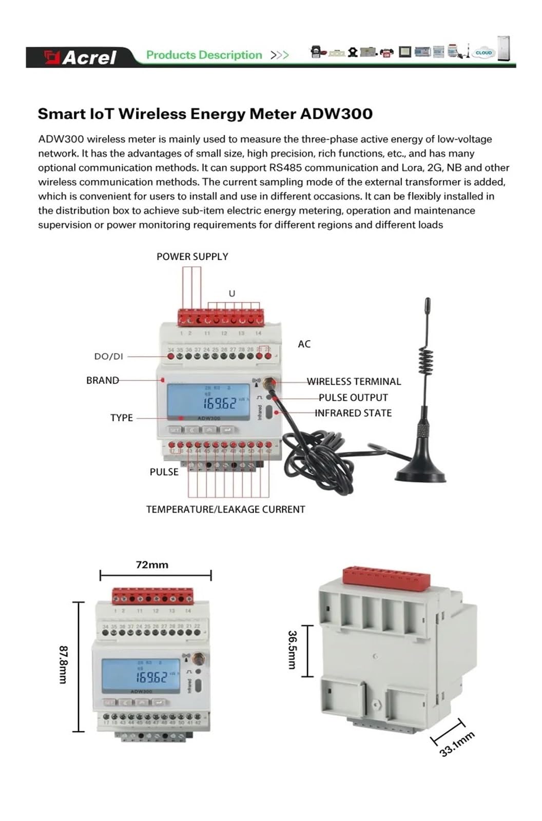 ADW300 Three Phase Energy Meter(ADW300 with WiFi)