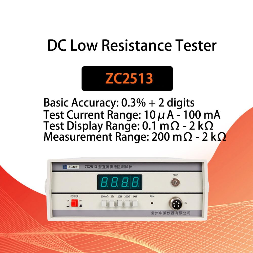 ZC2513 DC Low Resistance Tester Current 10μA-100 mA Test Display 0.1 mΩ-2 kΩ Accuracy 0.3%