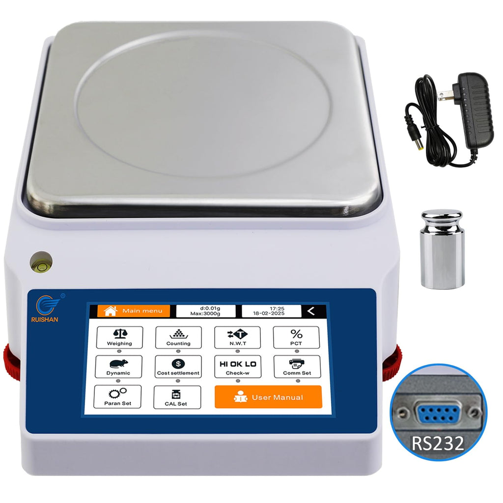3kg x 0.01g smart laboratory analytical balance scales with Basic weighing, Counting, Cost settlement, Percent , Dynamic , Gross net weight mode, HI OK LO limit alarm, RS232