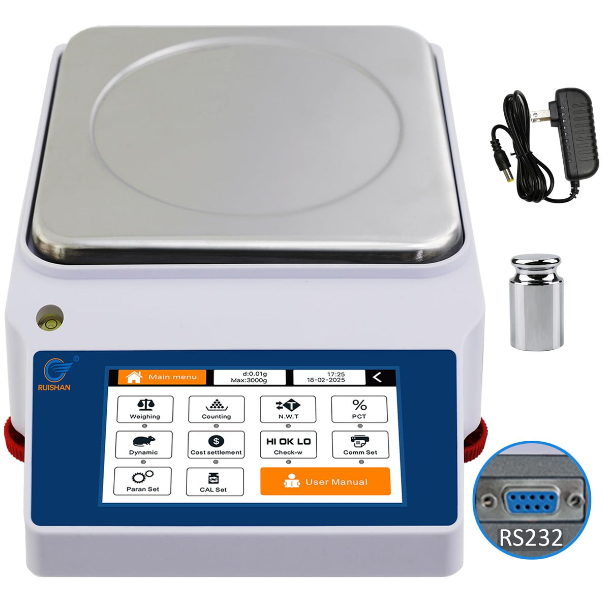3kg x 0.01g smart laboratory analytical balance scales with Basic weighing, Counting, Cost settlement, Percent , Dynamic , Gross net weight mode, HI OK LO limit alarm, RS232