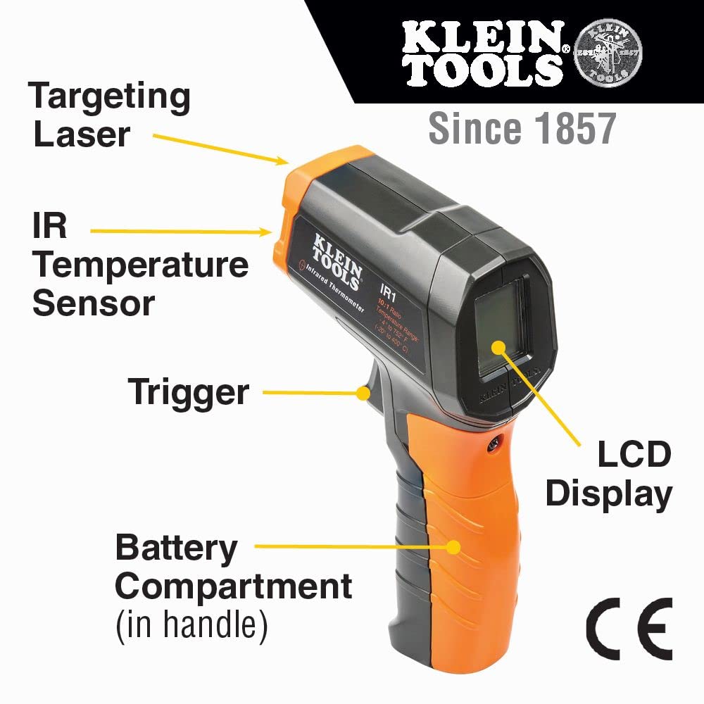 Klein Tools ET600 Megohmmeter Multimeter with 4000MΩ Insulation Tester and Klein Tools IR1 Infrared Thermometer with -4°F to 752°F Range