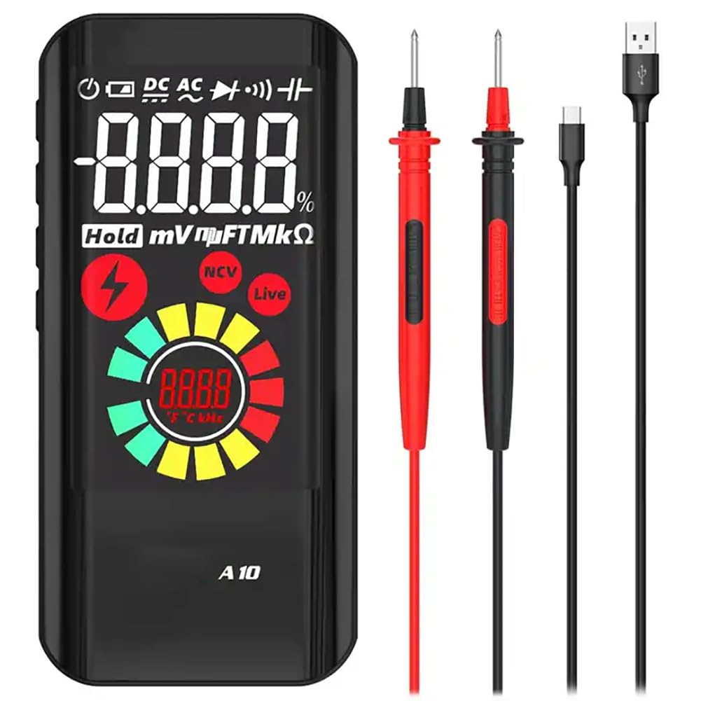 Digital Multimeter, Smart Electrical Tester, Rechargeable Color LCD, 3 Results Display 6000 Counts Auto-Ranging Capacitance Diode Resistance Duty Cycle Live Check, for Vehicles and Households