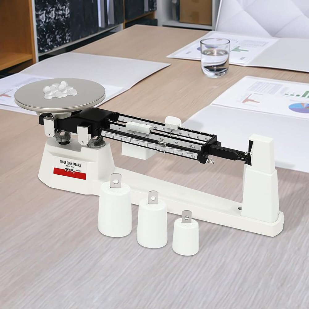 Triple Beam Scale, 2610G Capacity 0.1g Accuracy Lab Scale Mechanical Balance Scale with Stainless Steel Plate and 3 Weights for Industrial Agriculture WeighingSilver,1