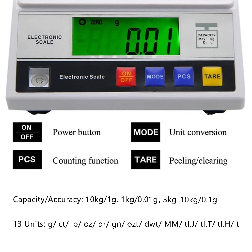 WANGLIN Analytical Balance Precision Digital Scale Lab Digital Analytical Balance 1g/ 0.1g/ 0.01g Kitchen Jewelry Scale Gram Scale Rechargeable,3kg/0.1g,3kg/0.1g