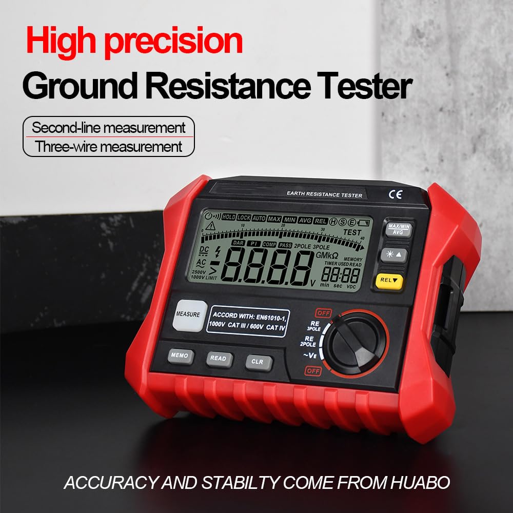 Insulation Resistance Multi Tester, Electrical Megger Insulation Resistance Tester, with Data Storage, Large Screen Backlit Display, Auto Shutdown Function, for Testing Industry