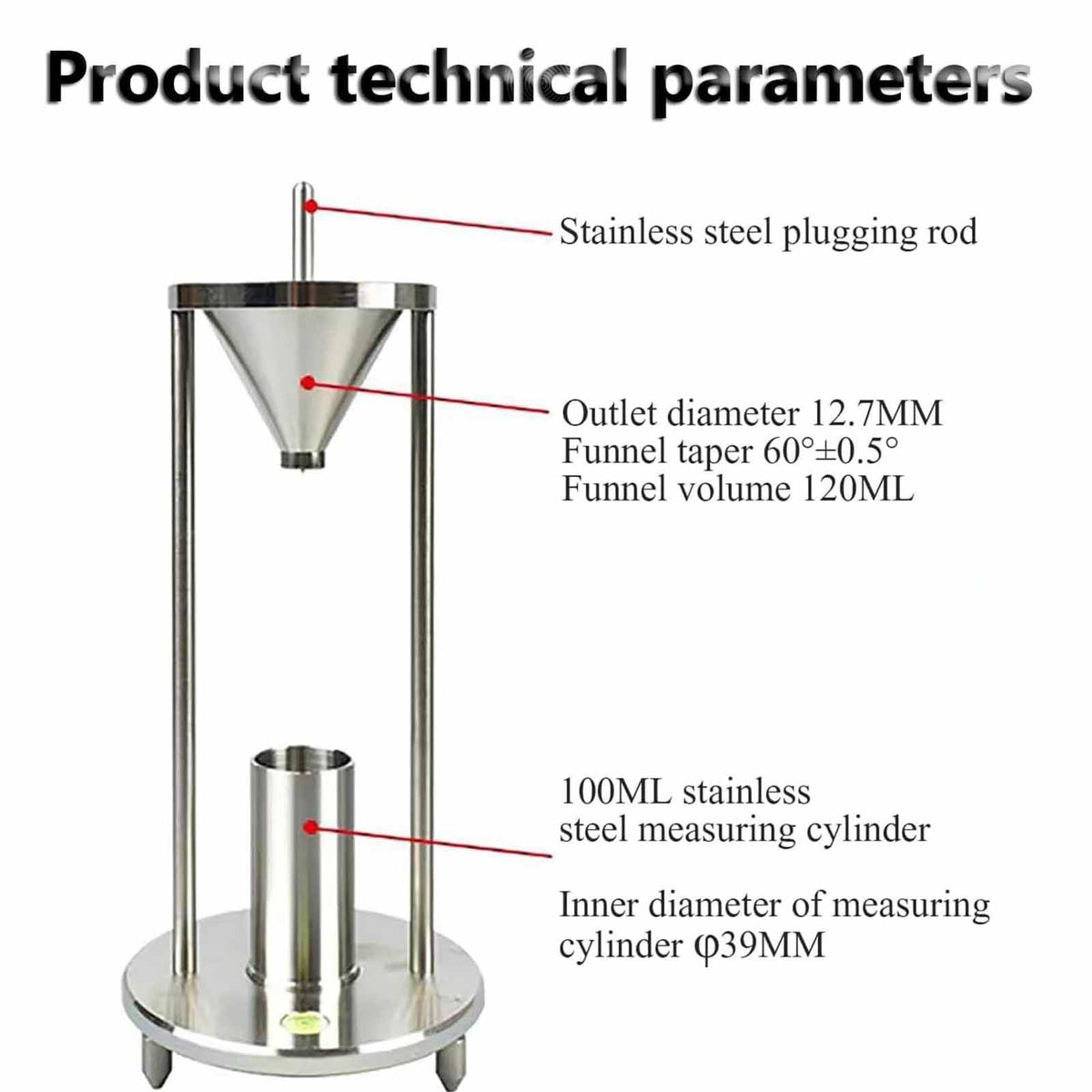 Stainless Steel Natural Accumulation Bulk Densimeter,Natural Stacking Density Meter,Powder Bulk Density Gauge with 100ml Measuring Cup,for Metal/Non-Metal Powder Density Measurement