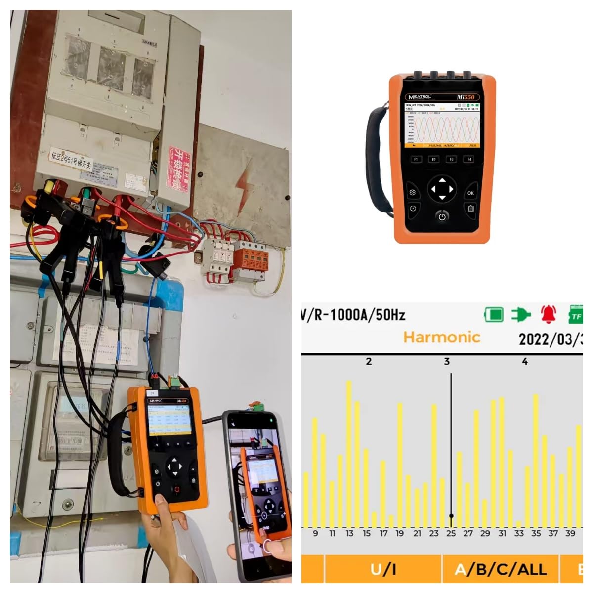 Handheld Energy Logger Flexible CTs Power Quality Analyzer Electrical Energy Analyser Mi550 +NRC100 Coils（Measurement Range: 10A-1000A, Inner Diameter 100mm）
