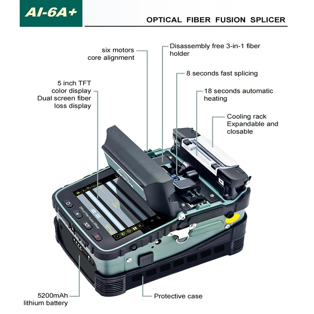 SM&MM Automatic Intelligent Optical Fiber Fusion Splicer Welding Splicing Machine Built-in OPM &VFL & Fiber Cleaver Kit (Ai-6A+)