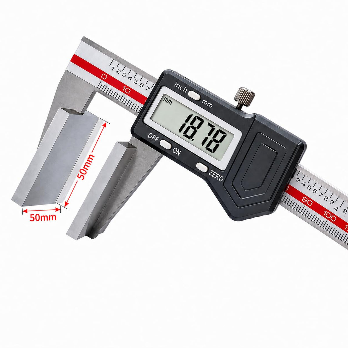 Wire Rope Caliper with Large Flat Faces, Wide Jaw Stainless Steel Measuring Tool, 0.01mm Resolution(50 × 50mm，0-150mm)