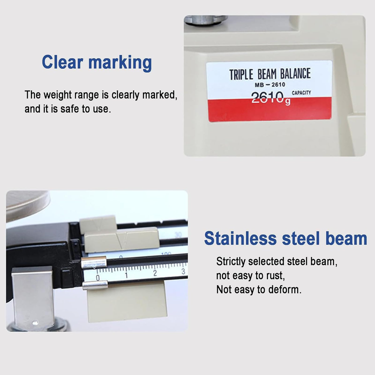 Triple Beam Mechanical Balance Scale, Precision Mechanical Balance Scale with 3 Weights, Weighing Range 0.1g-2610g and Accuracy 0.1g, Durable and Clear, for School, Factories, Laboratory