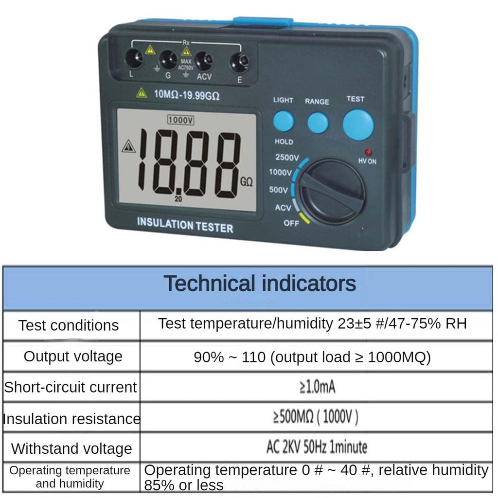 Insulation Resistance Tester, Automatic Voltage Discharge High-Precision Digital Display Digital Insulation Resistance Meter, Suitable for Outdoor and Industrial Use