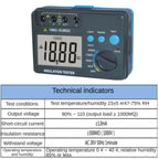 Insulation Resistance Tester, Automatic Voltage Discharge High-Precision Digital Display Digital Insulation Resistance Meter, Suitable for Outdoor and Industrial Use