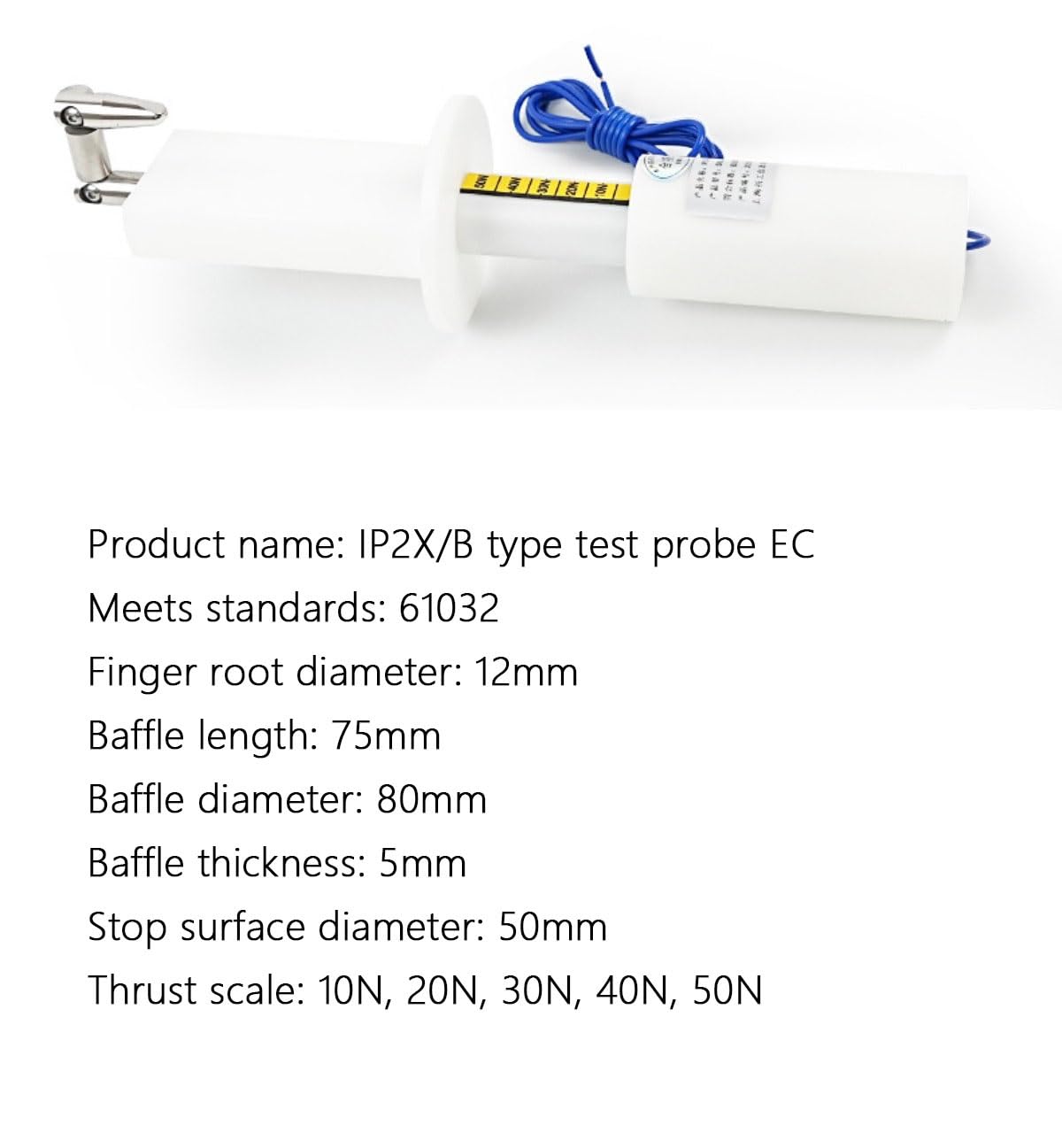 The IP2X Thrust Test Finger (Also Called an Electric Shock Protection Test Finger) is A Safety Testing Tool Used to Test The Protection Rating of Electrical Equipment Enclosures.