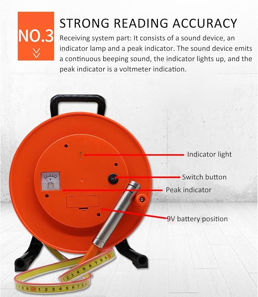 Water Level Meter with Probe and Steel Tape, Indicator Light, Peak Display for Accurate Well Depth Measurement