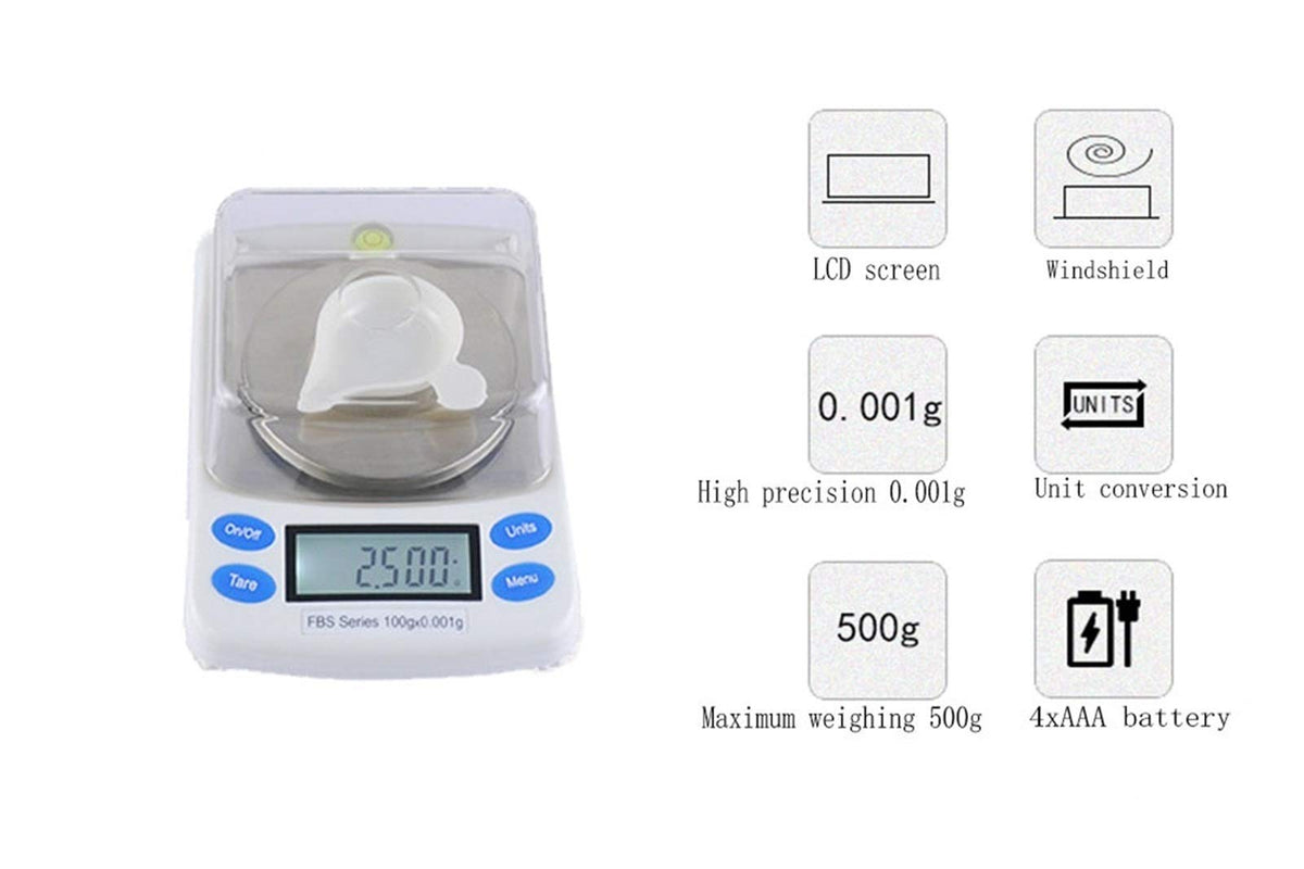 Digital Pocket Scale, Precision Mini Food Scales Potable Smart Jewelry Balance with Windshield LCD Backlit Tare Function Stainless Steel,White-100g/0.001g