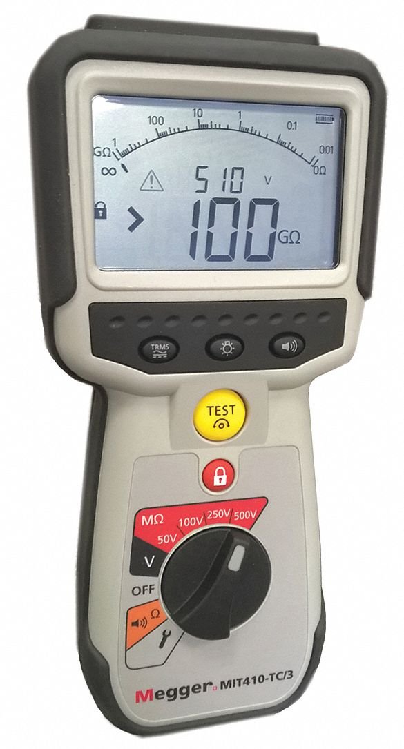 Megger - MIT410-TC/3 - Backlit LCD Battery Operated Megohmmeter; Insulation Resistance Range: 0 to 200 gigohm